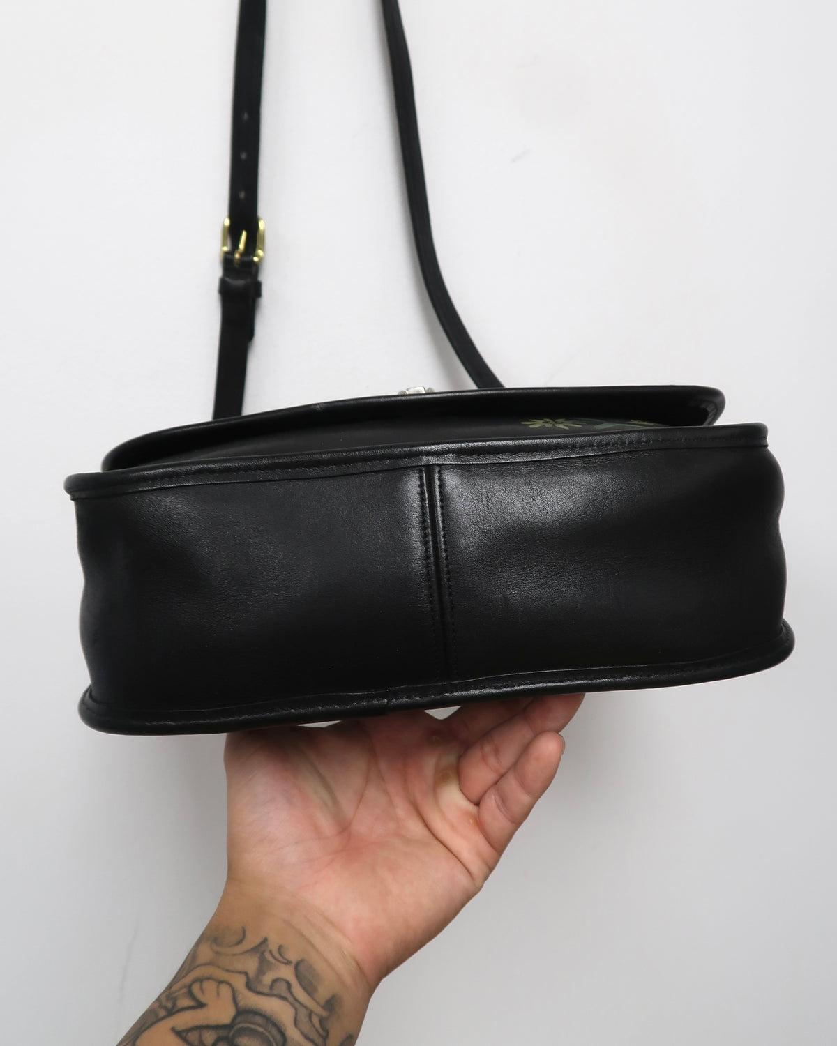 Black Leather Coach Crossbody With Hand Painted Dog Portrait