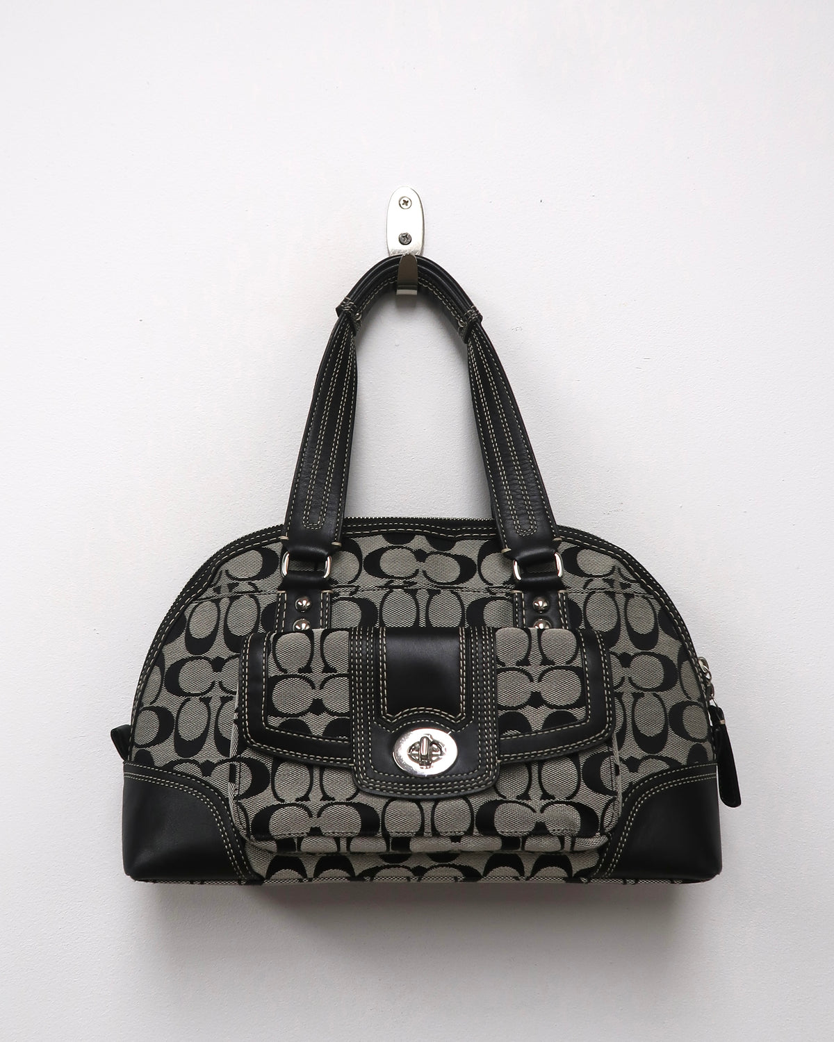 Coach Signature Canvas & Leather Domed Satchel Bag