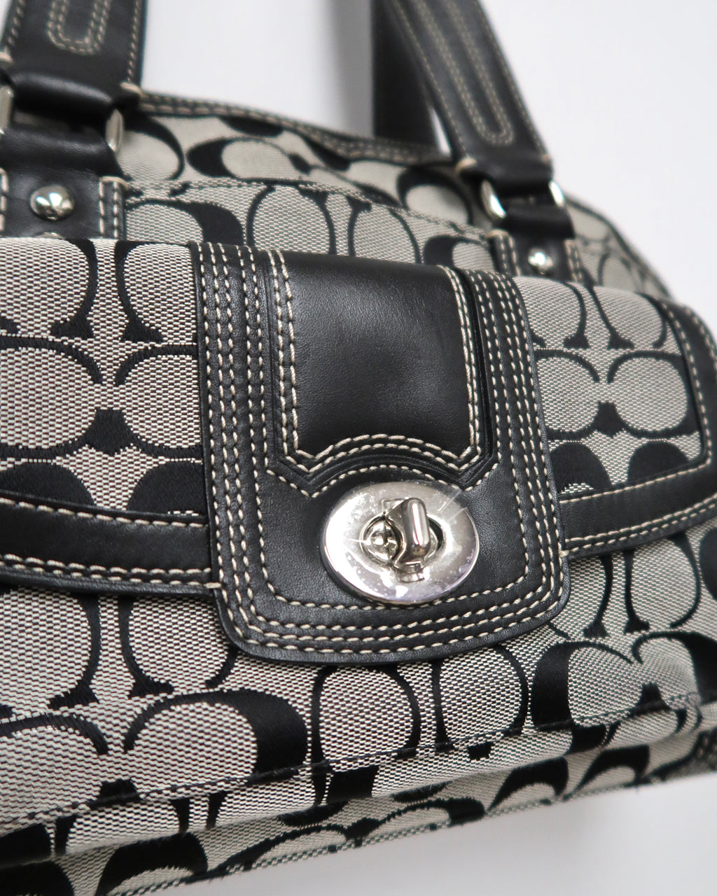 Coach Signature Canvas & Leather Domed Satchel Bag
