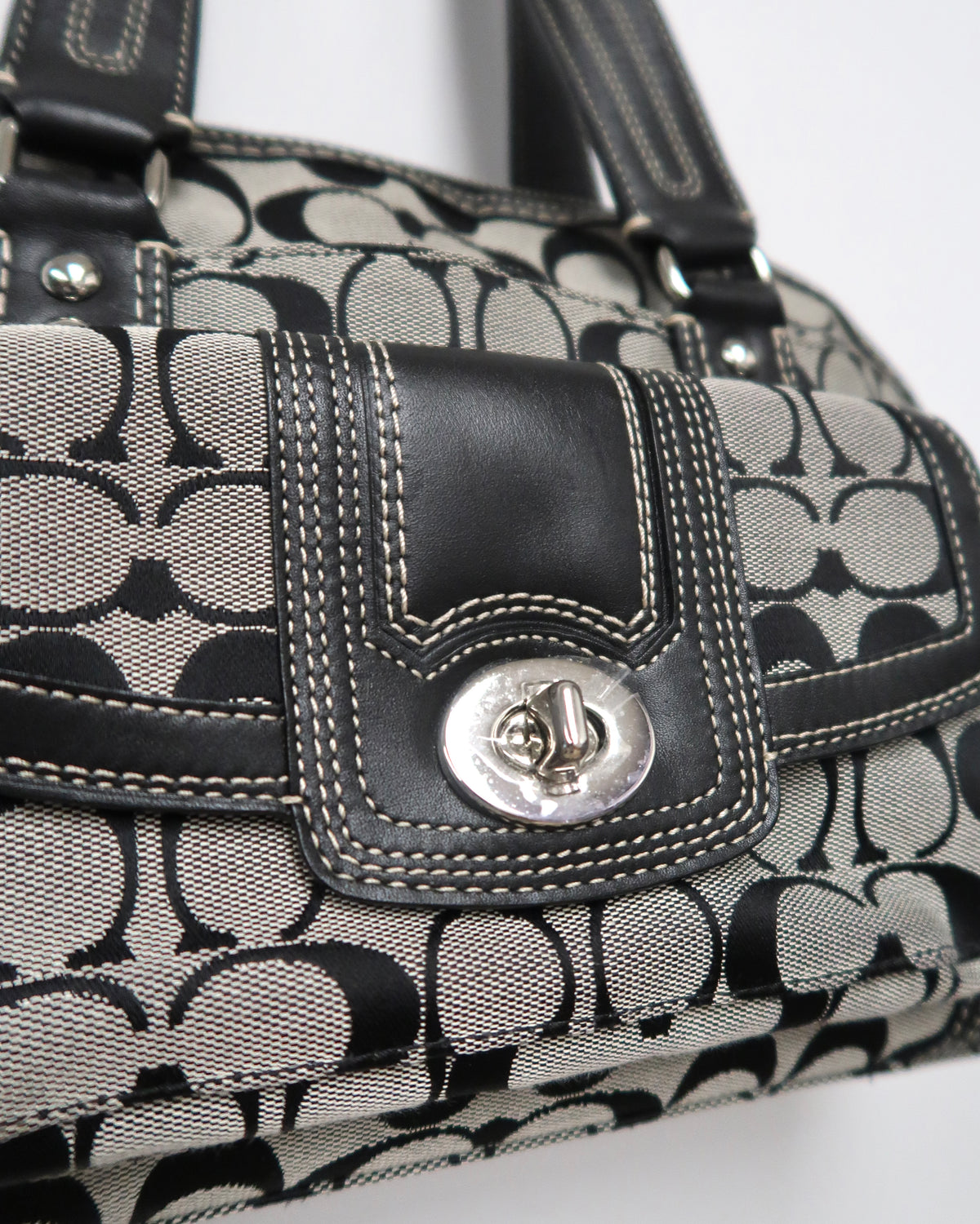 Coach Signature Canvas & Leather Domed Satchel Bag