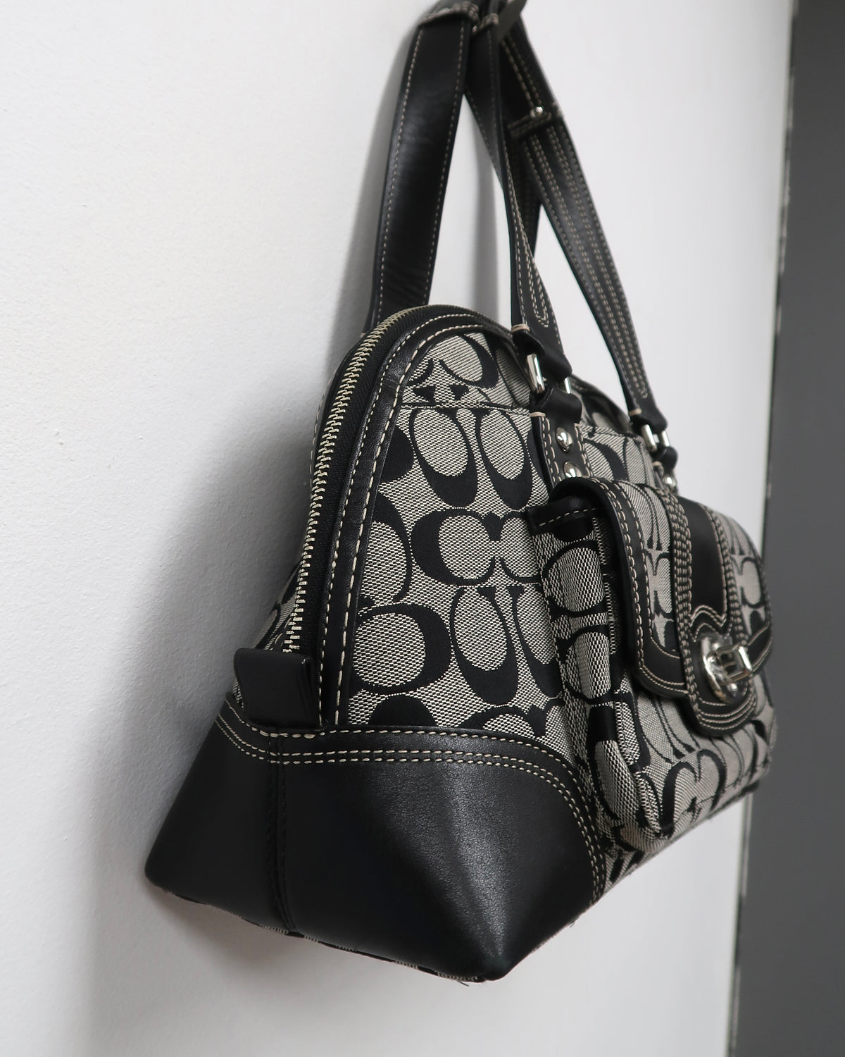 Coach Signature Canvas & Leather Domed Satchel Bag