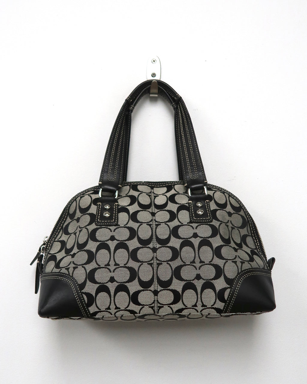 Coach Signature Canvas & Leather Domed Satchel Bag