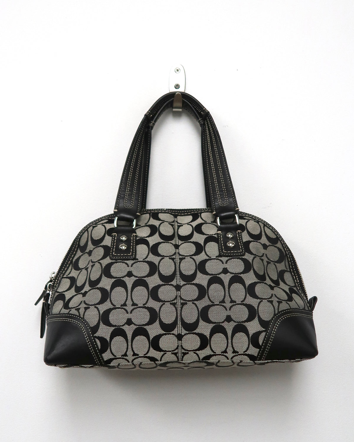 Coach Signature Canvas & Leather Domed Satchel Bag