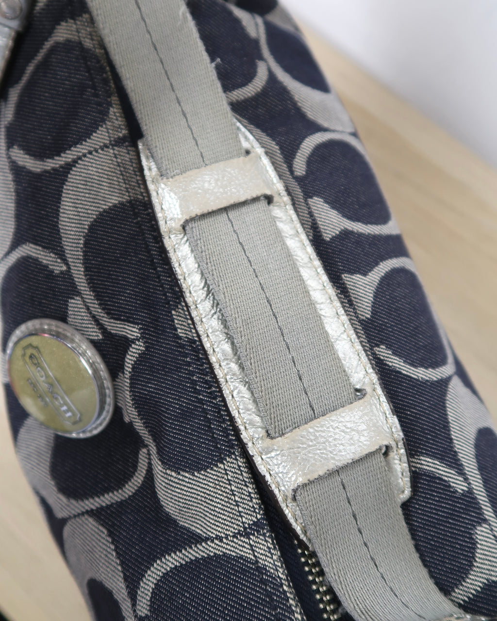 Vintage Coach Signature Denim and Silver Metallic Hobo Bag