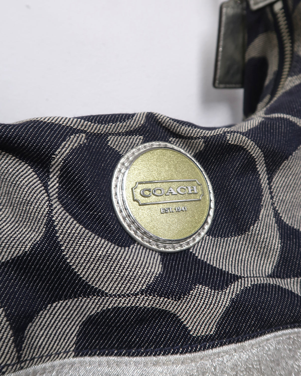 Vintage Coach Signature Denim and Silver Metallic Hobo Bag