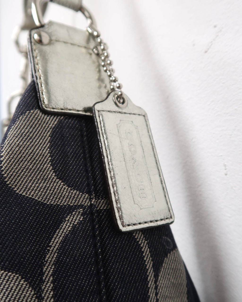 Vintage Coach Signature Denim and Silver Metallic Hobo Bag