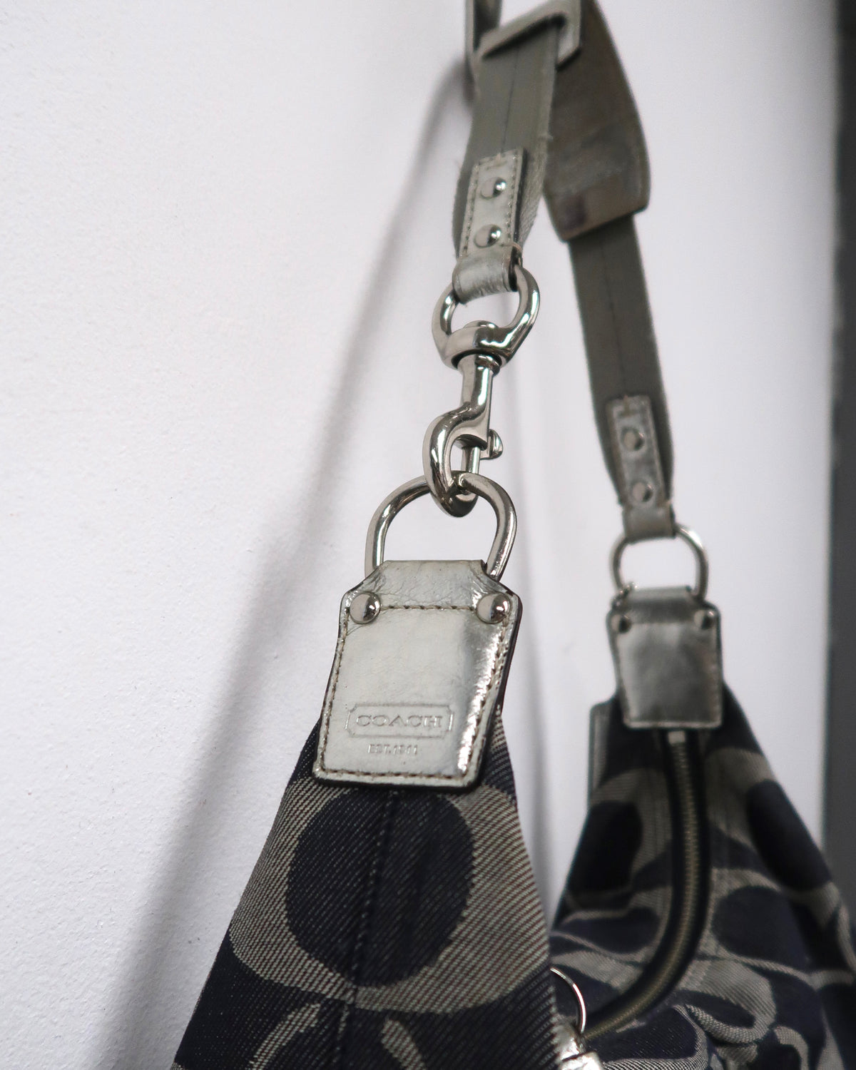 Vintage Coach Signature Denim and Silver Metallic Hobo Bag