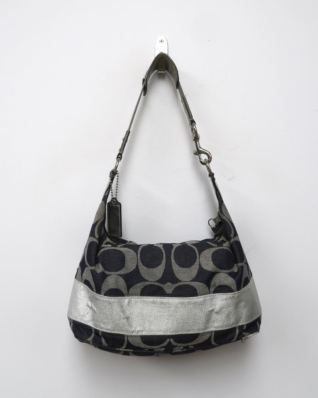 Vintage Coach Signature Denim and Silver Metallic Hobo Bag