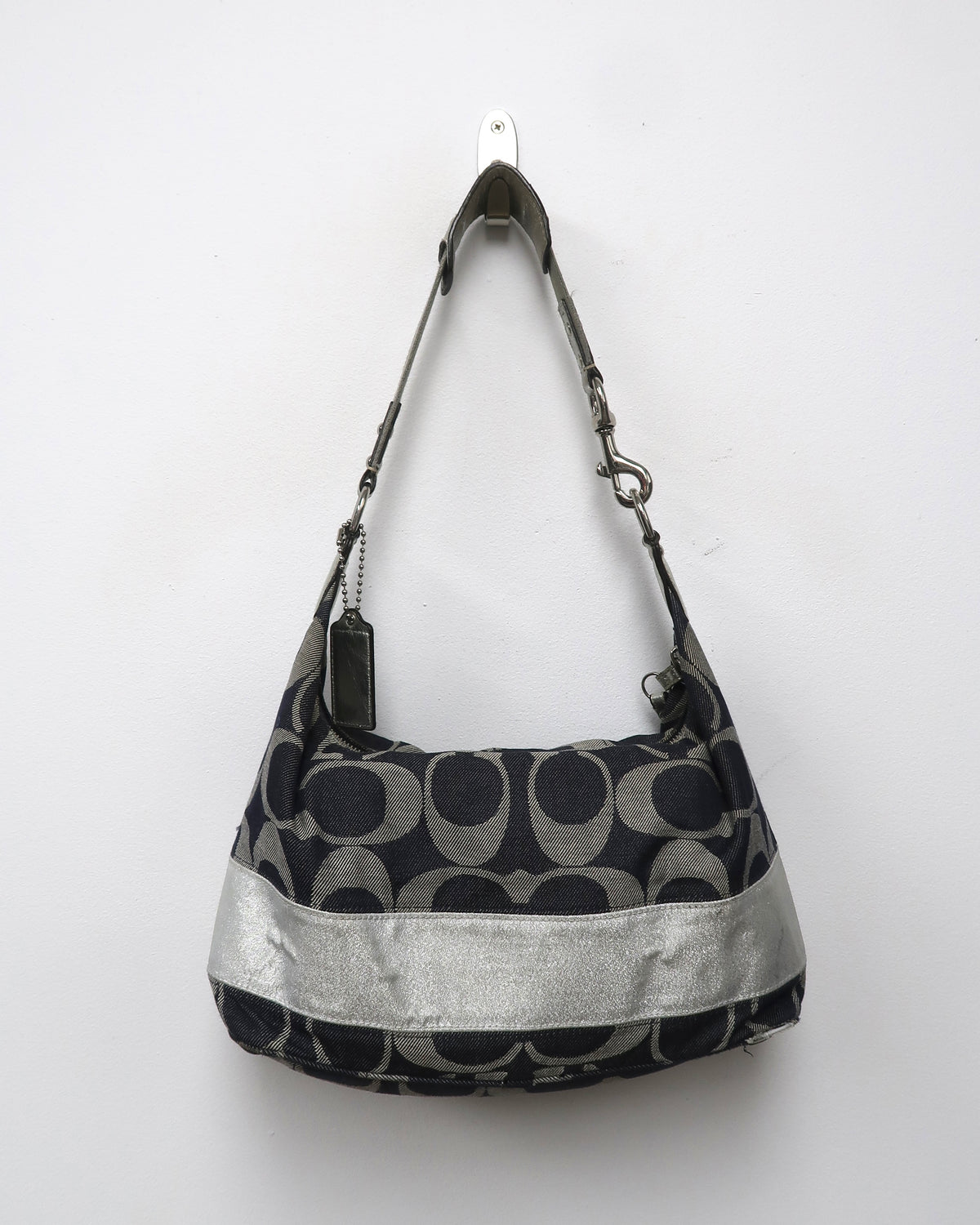 Vintage Coach Signature Denim and Silver Metallic Hobo Bag
