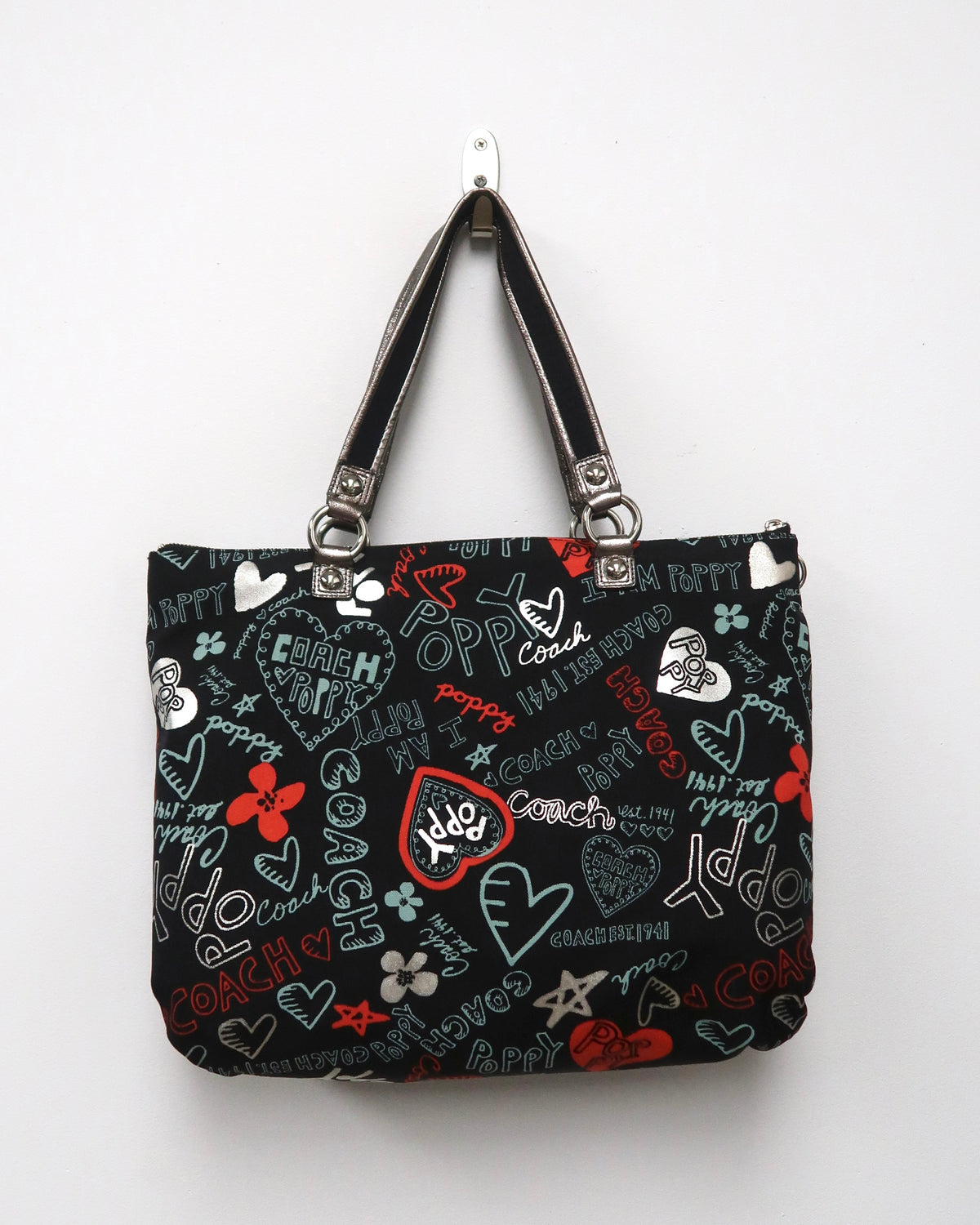 Coach Poppy graffiti glam large tote bag