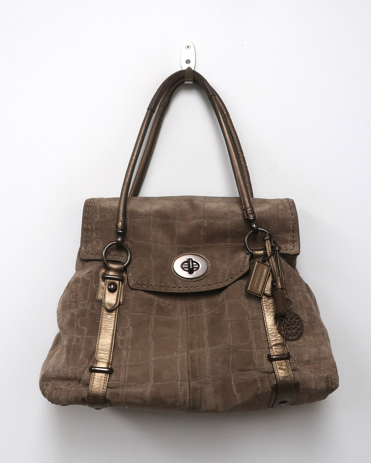 Vintage Coach Flint Suede Hamptons Stitch Flap Carryall