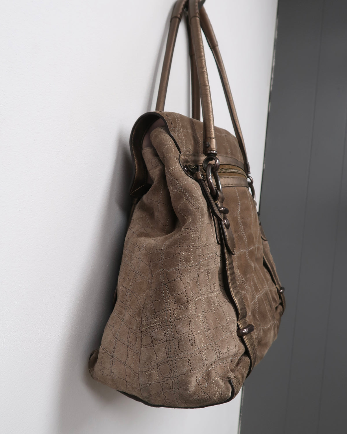 Vintage Coach Flint Suede Hamptons Stitch Flap Carryall
