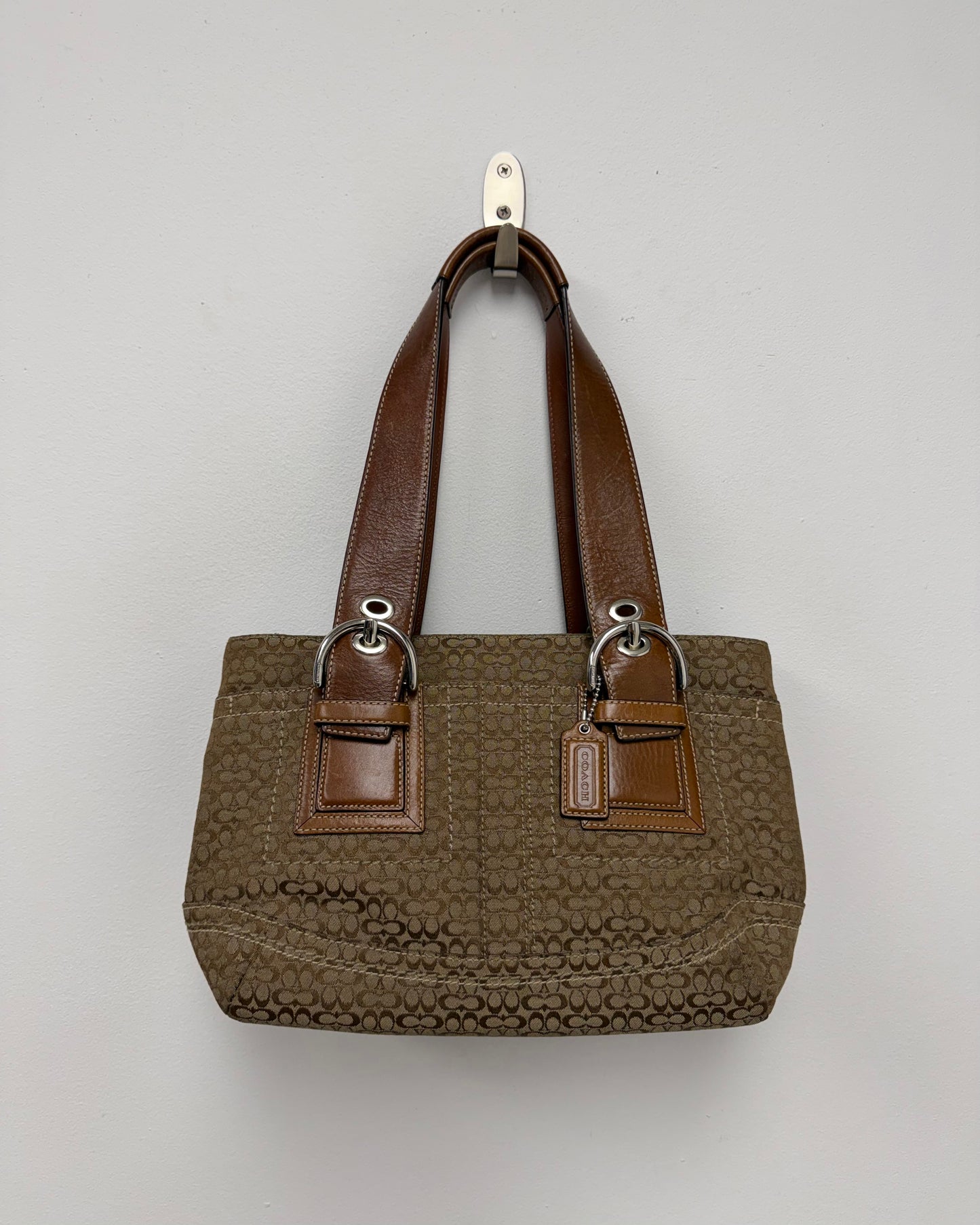 COACH Purse Signature Jacquard And Leather Minisig Tote Shoulder/Hand