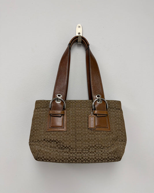 COACH Purse Signature Jacquard And Leather Minisig Tote Shoulder/Hand