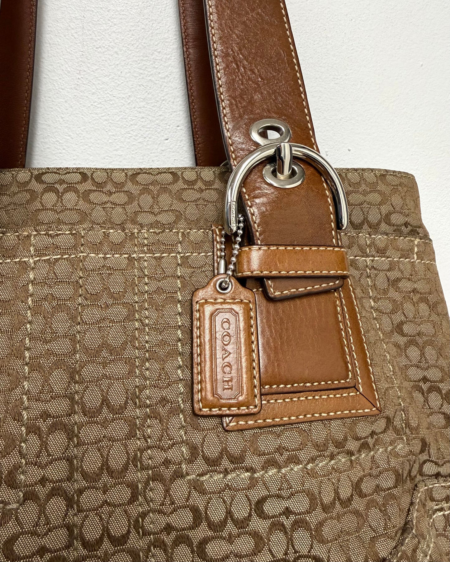 COACH Purse Signature Jacquard And Leather Minisig Tote Shoulder/Hand