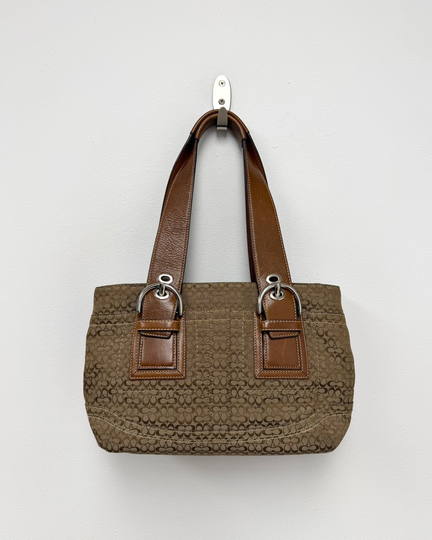 COACH Purse Signature Jacquard And Leather Minisig Tote Shoulder/Hand