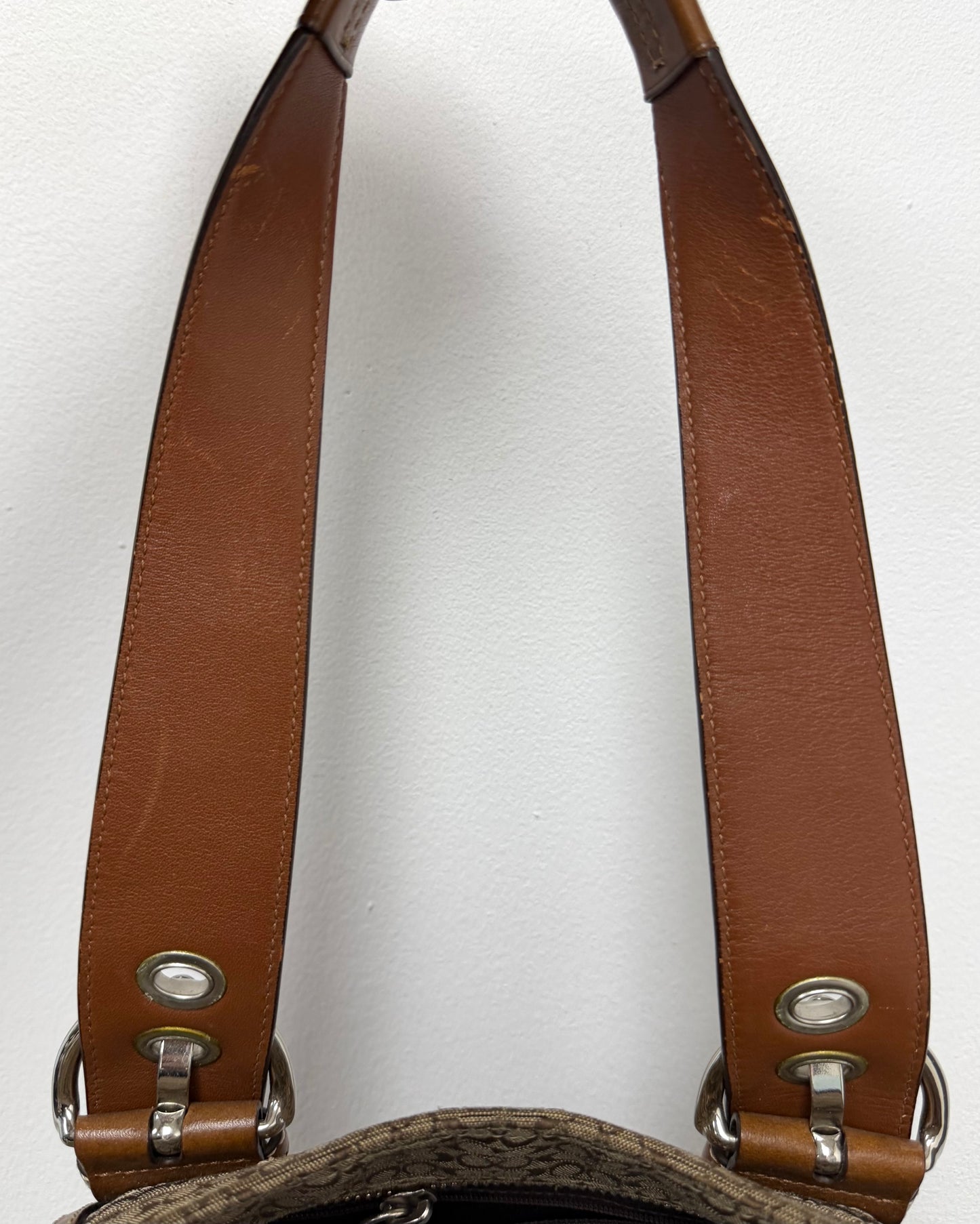 COACH Purse Signature Jacquard And Leather Minisig Tote Shoulder/Hand