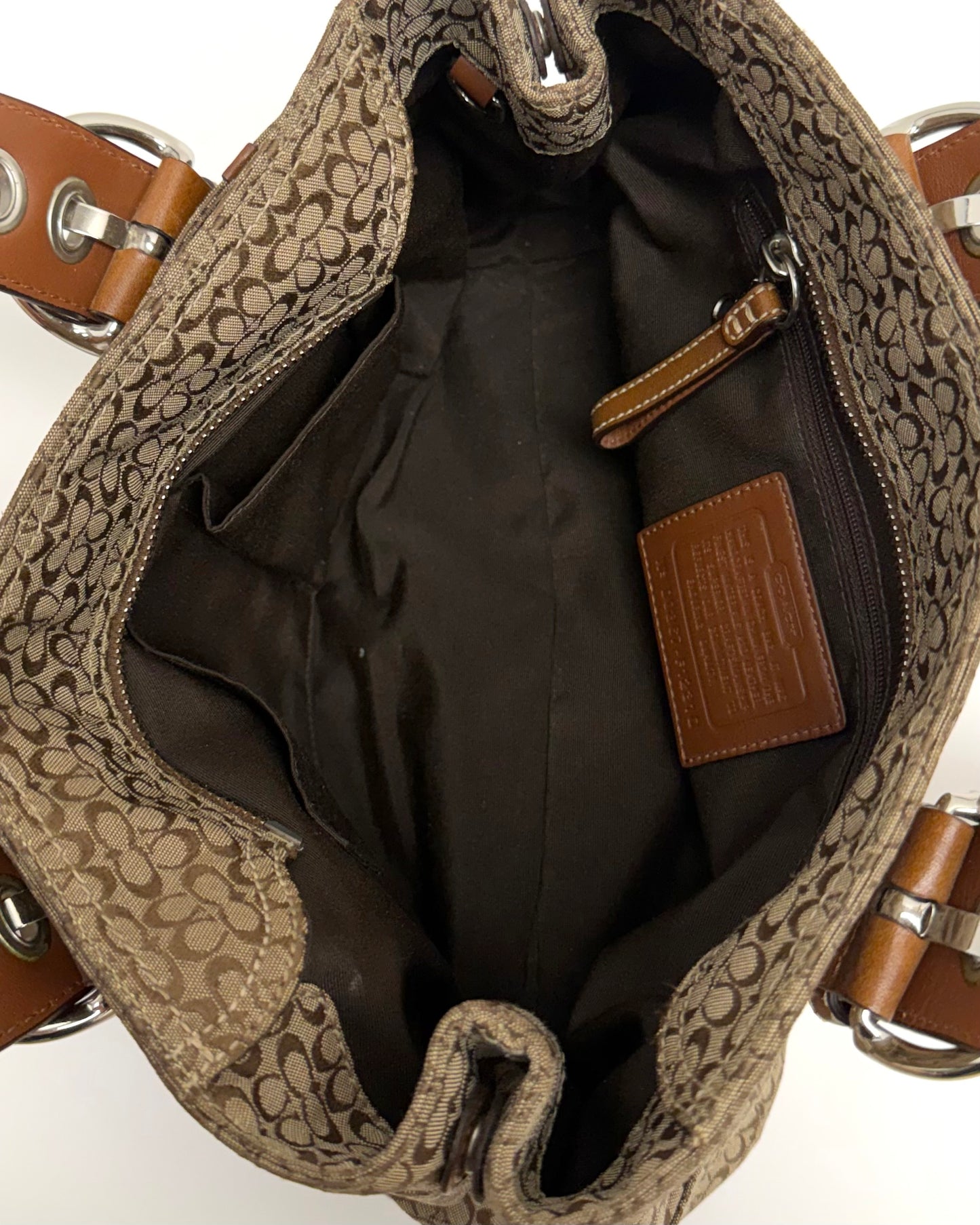 COACH Purse Signature Jacquard And Leather Minisig Tote Shoulder/Hand