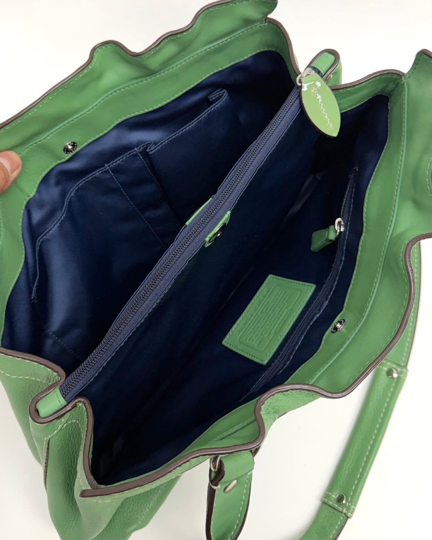 Coach Bag Penelope Large Pebbled Leather Green Satchel Purse Double Strap