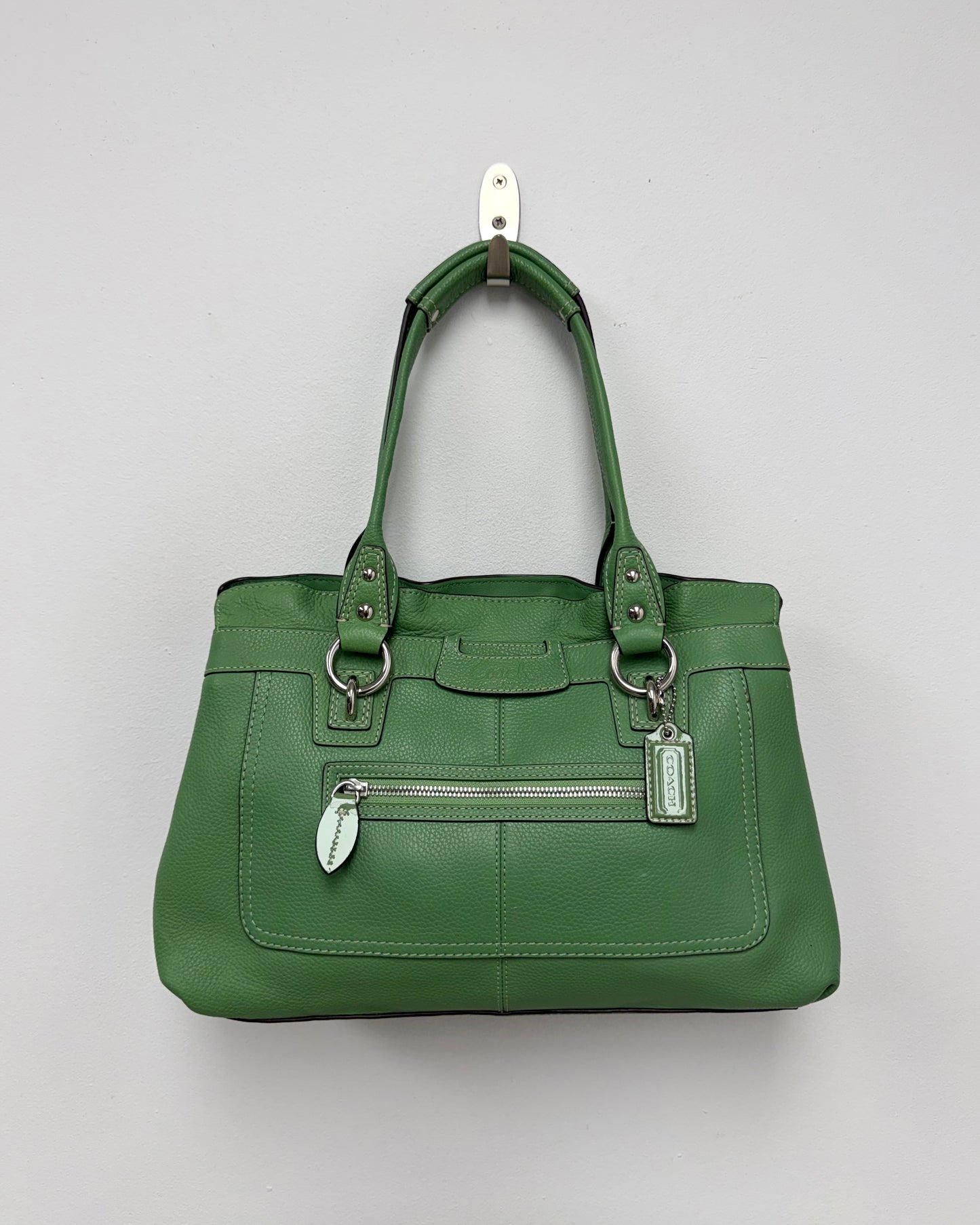 Coach Bag Penelope Large Pebbled Leather Green Satchel Purse Double Strap