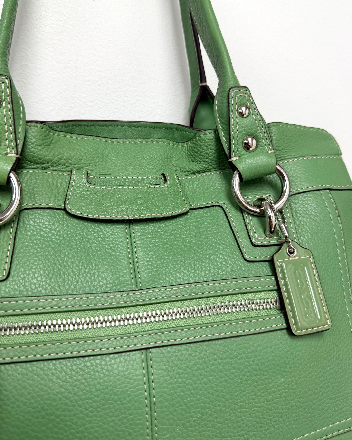 Coach Bag Penelope Large Pebbled Leather Green Satchel Purse Double Strap