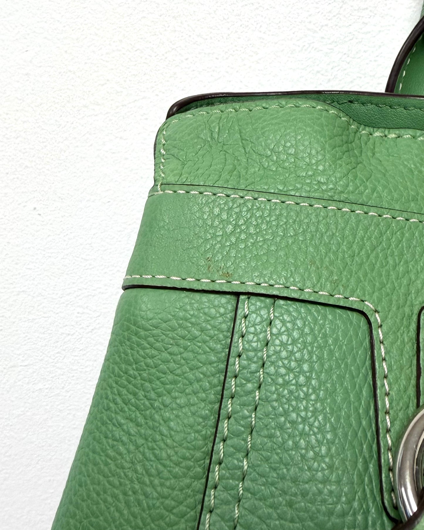 Coach Bag Penelope Large Pebbled Leather Green Satchel Purse Double Strap