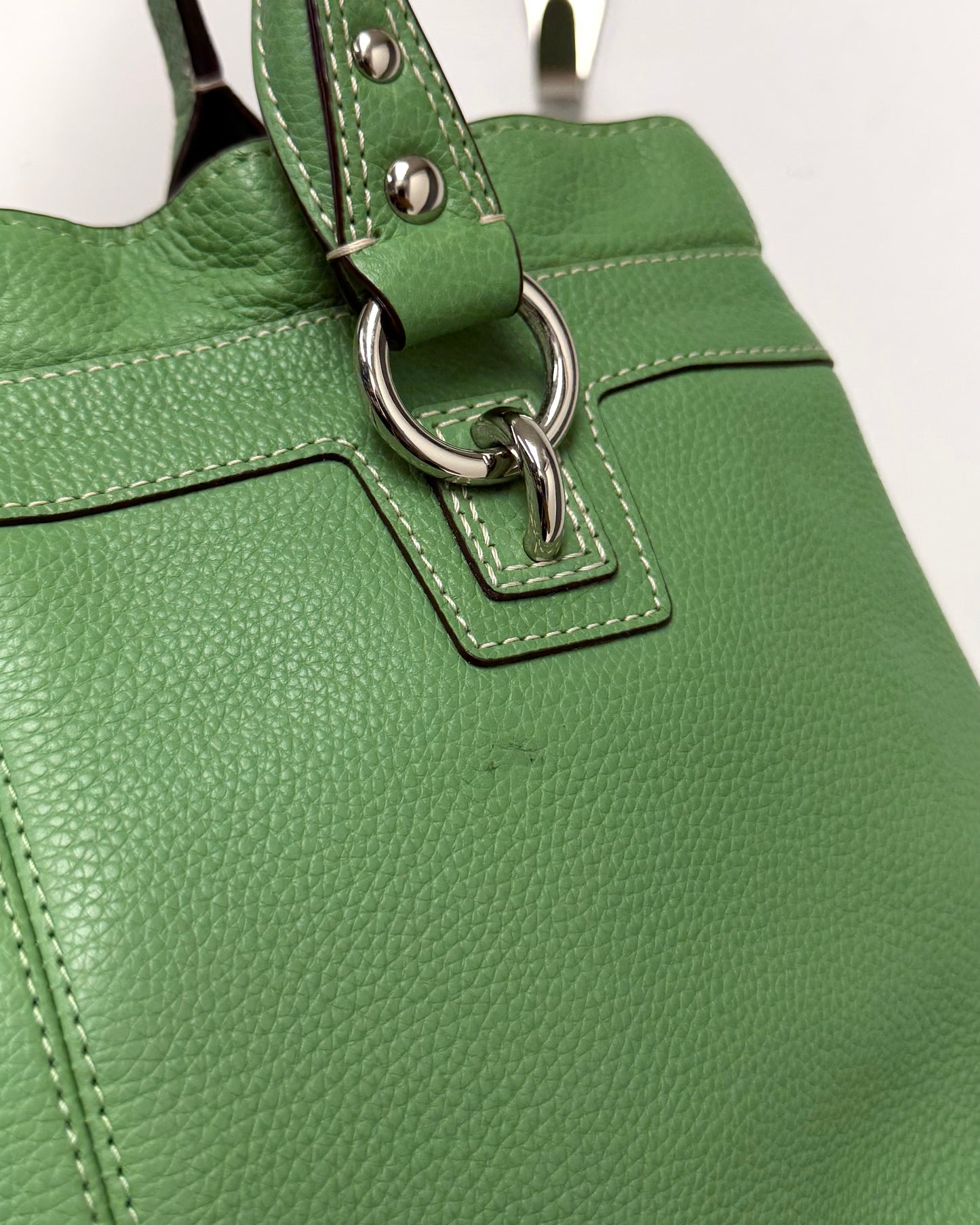 Coach Bag Penelope Large Pebbled Leather Green Satchel Purse Double Strap