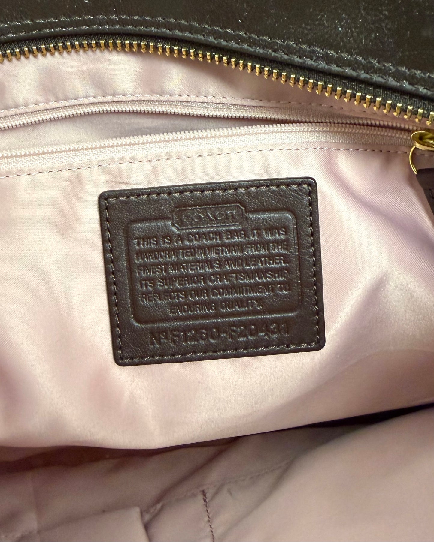 Coach Gallery Brown Patent Leather Zipper Pocket Satchel Shoulder Bag