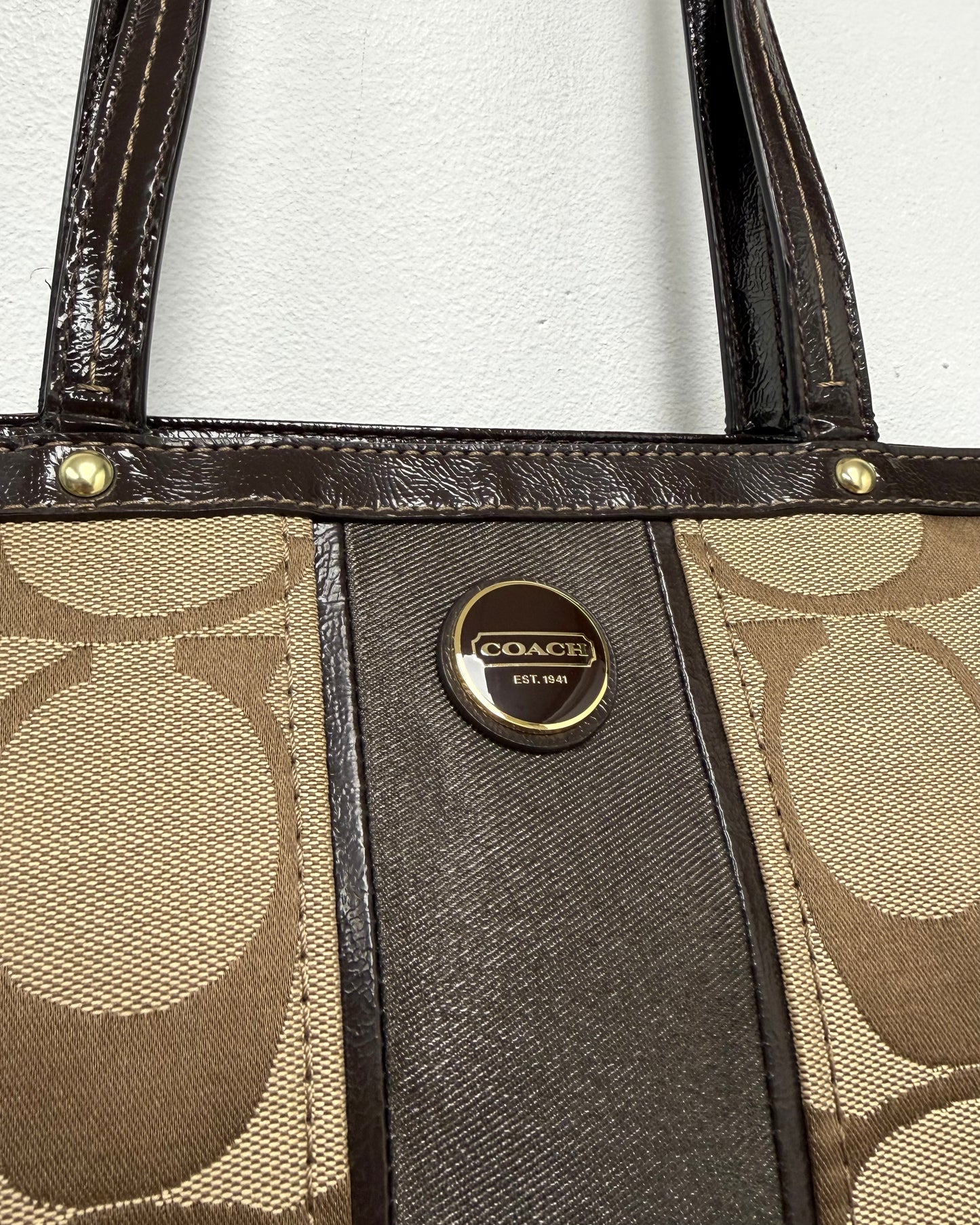 Coach Signature Brown Stripe Tote