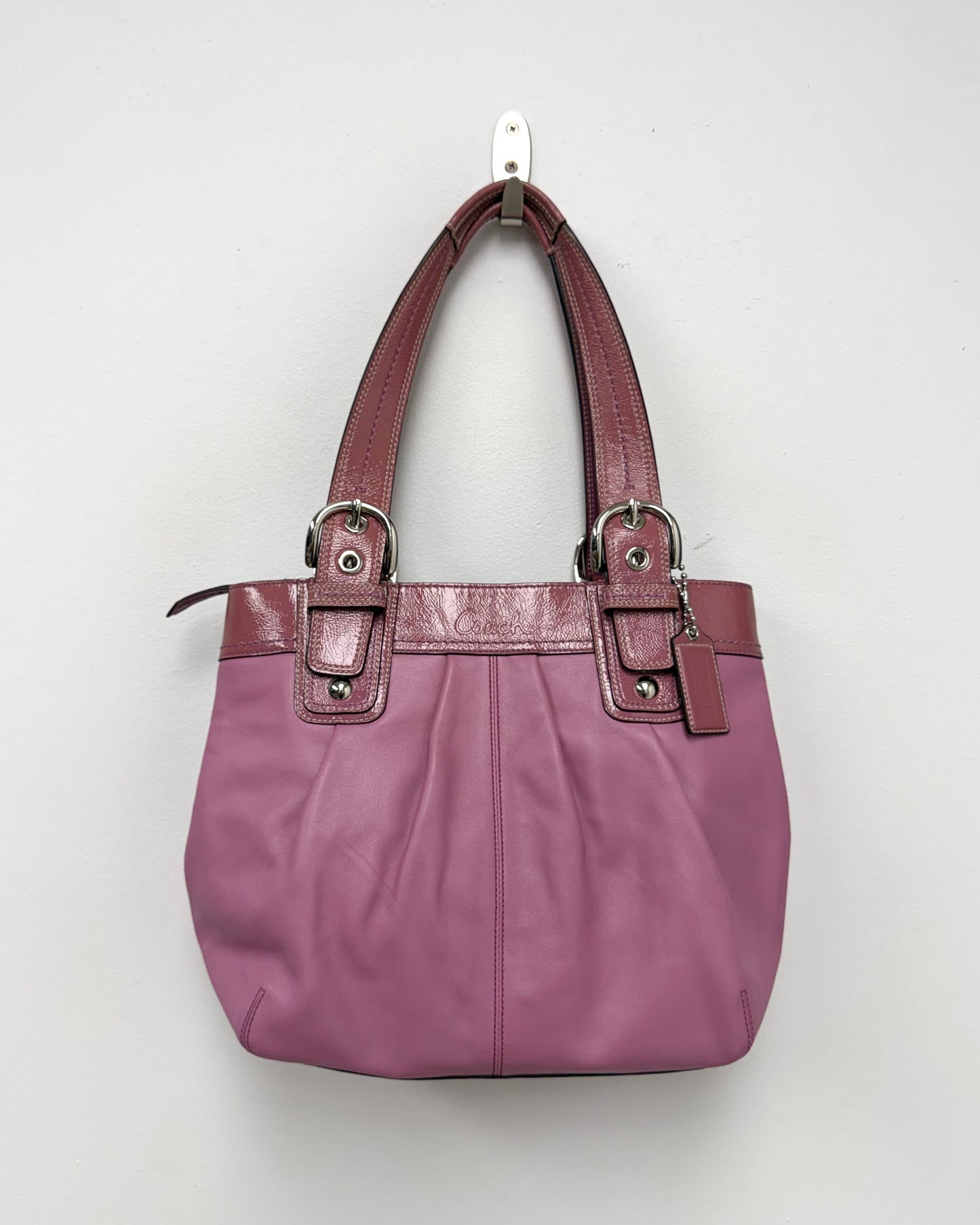 Coach MEDIUM F15045 Vintage Mauve Pink Soho Y2K Pleated Leather Tote