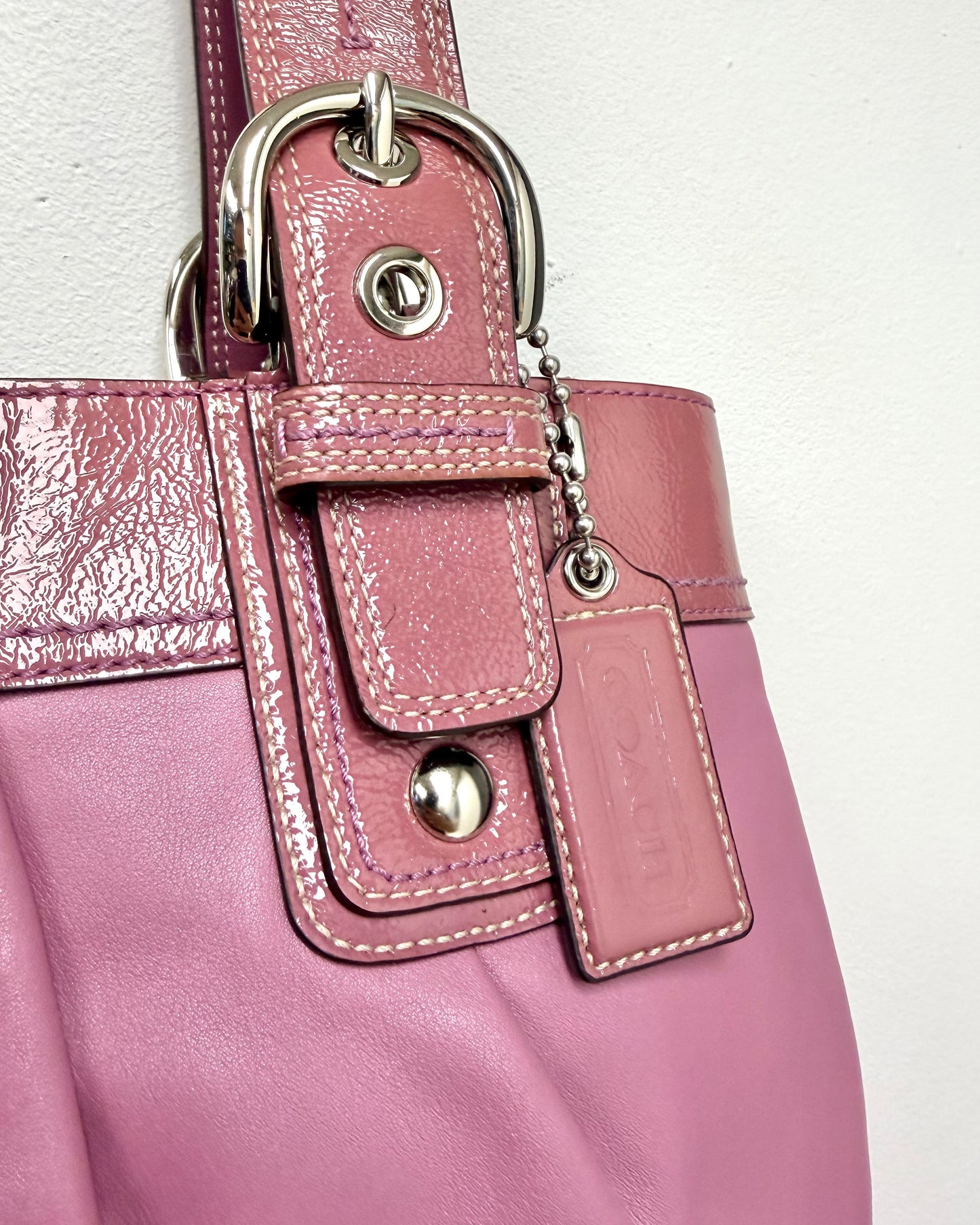 Coach MEDIUM F15045 Vintage Mauve Pink Soho Y2K Pleated Leather Tote