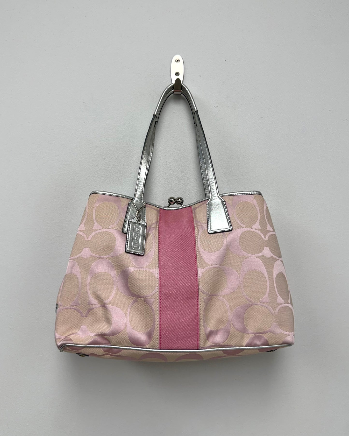 Coach Baby Pink Signature Stripe bag