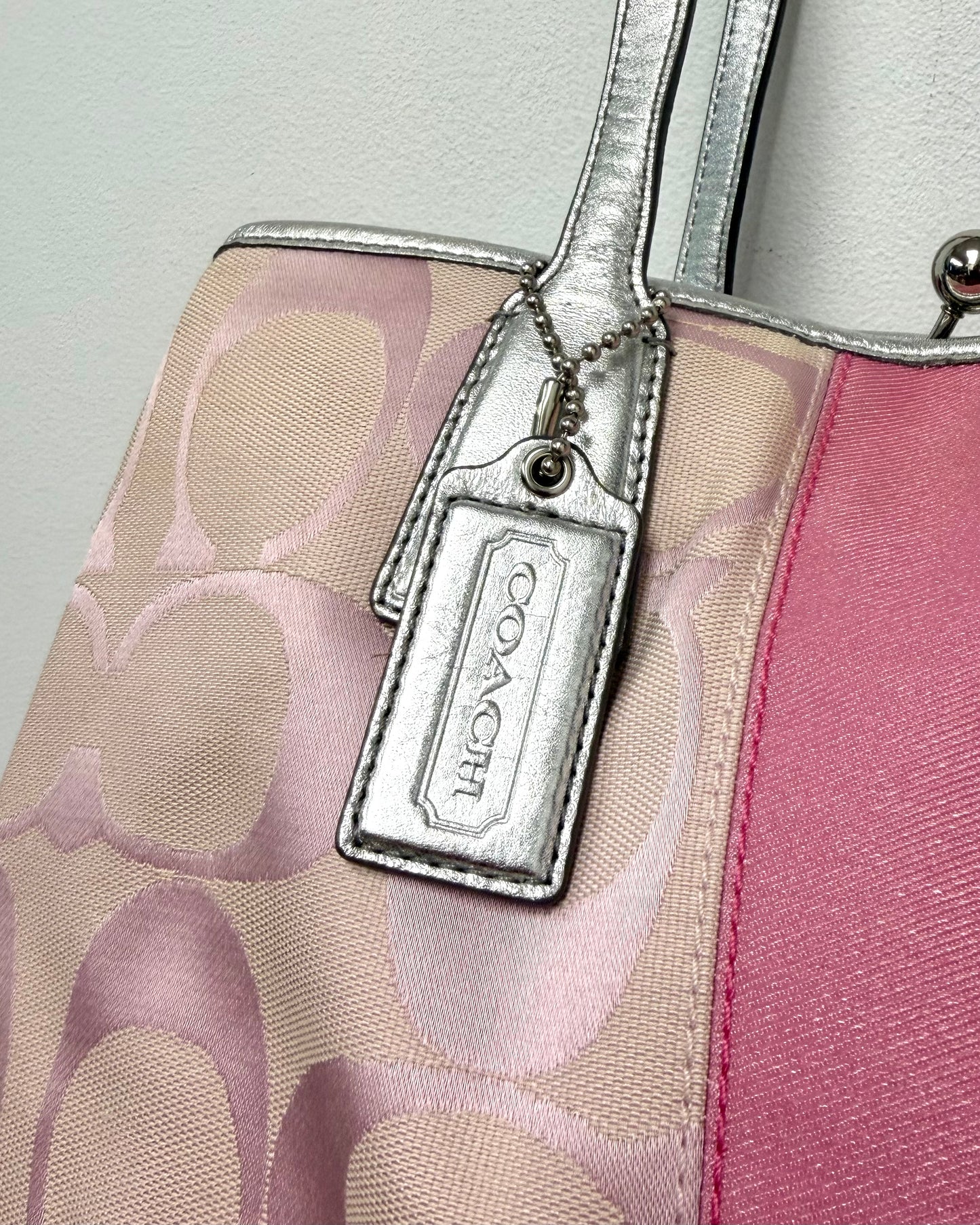 Coach Baby Pink Signature Stripe bag