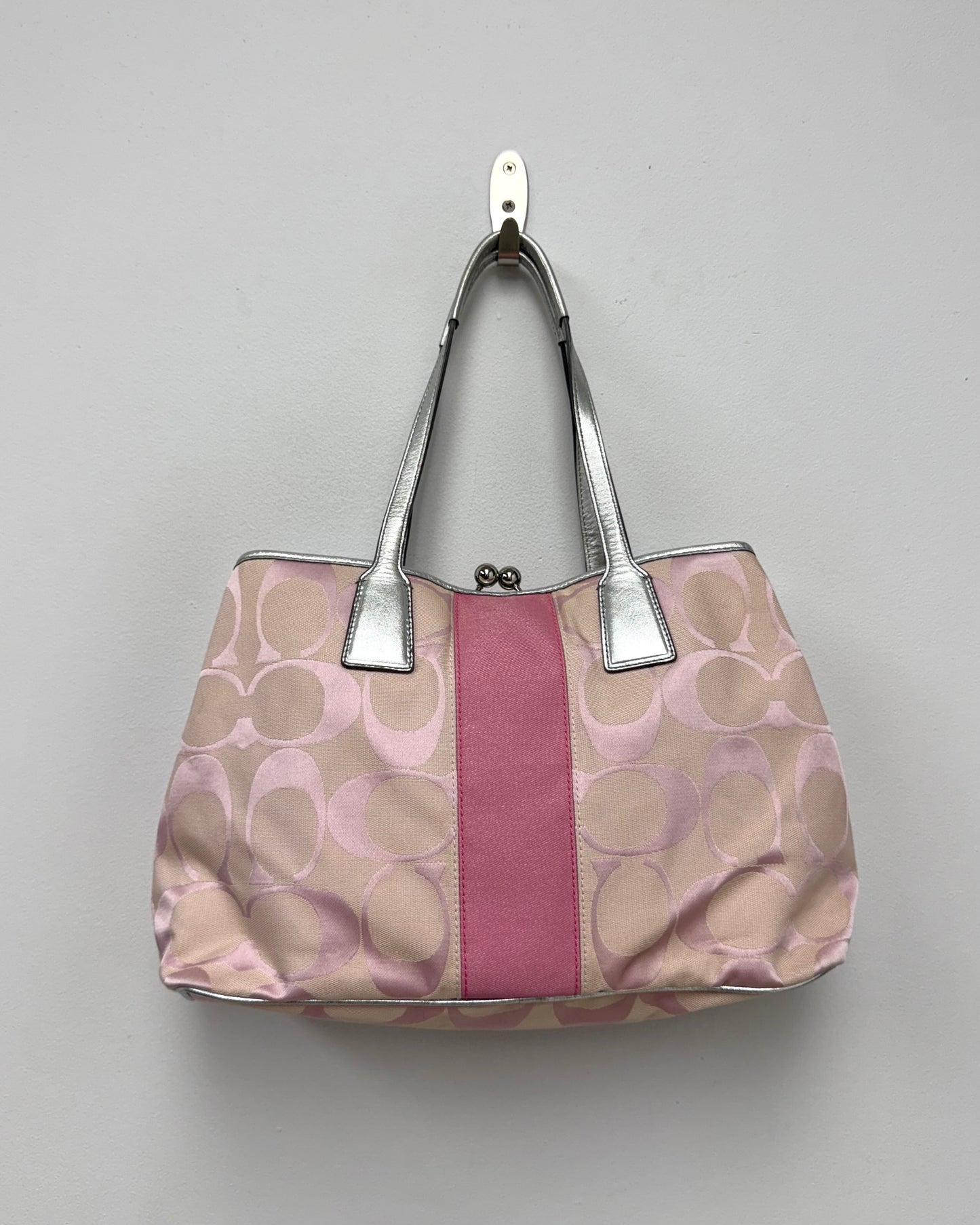 Coach Baby Pink Signature Stripe bag