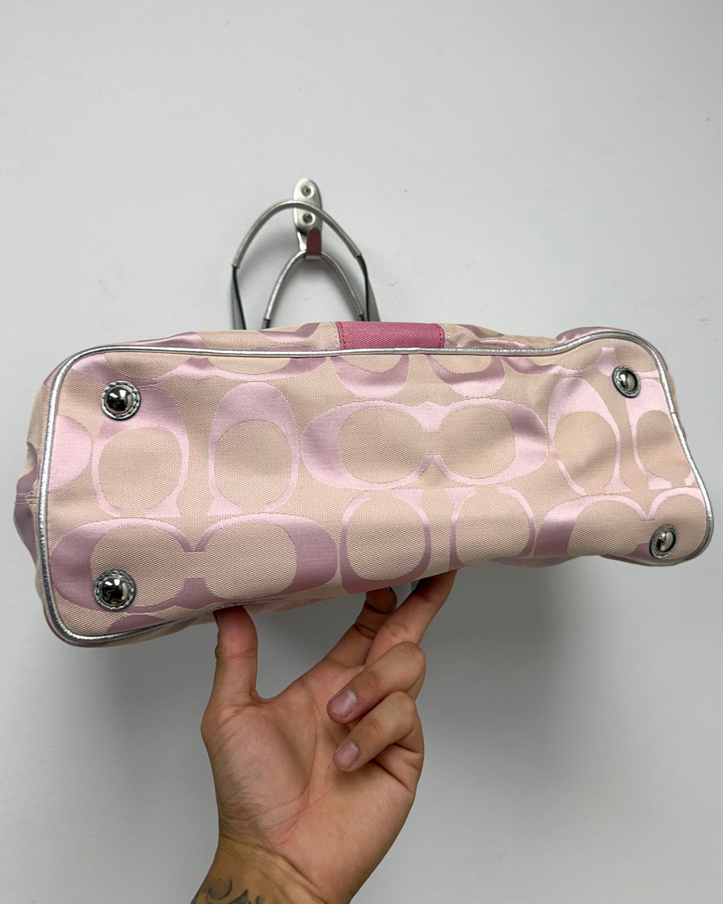 Coach Baby Pink Signature Stripe bag