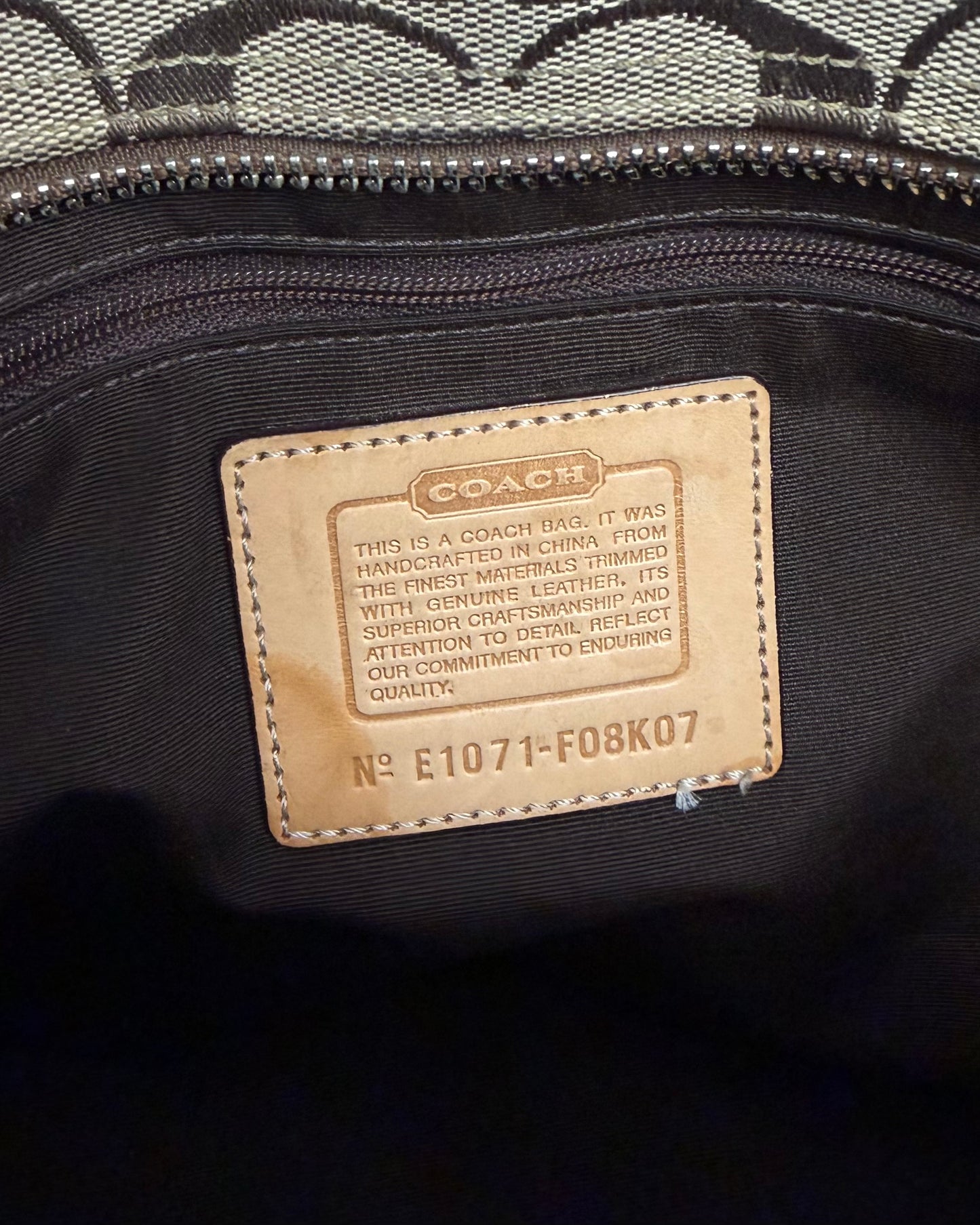 Brown Coach Hamptons signature canvas handbag vachetta leather trim