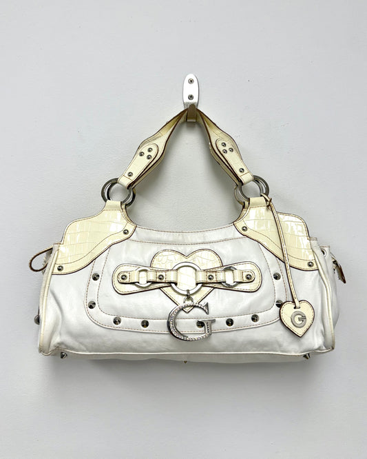 Y2K Guess white leather shoulder bag