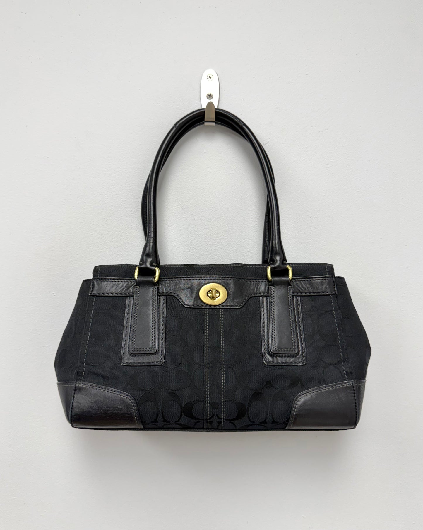 Coach Signature canvas and leather turnlock satchel