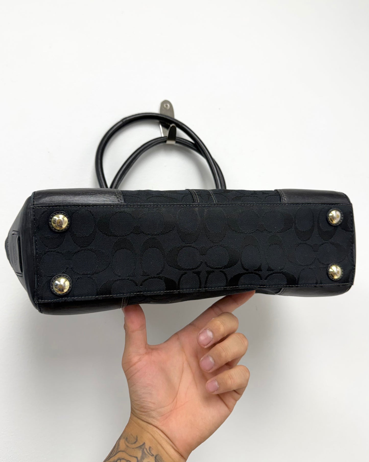 Coach Signature canvas and leather turnlock satchel