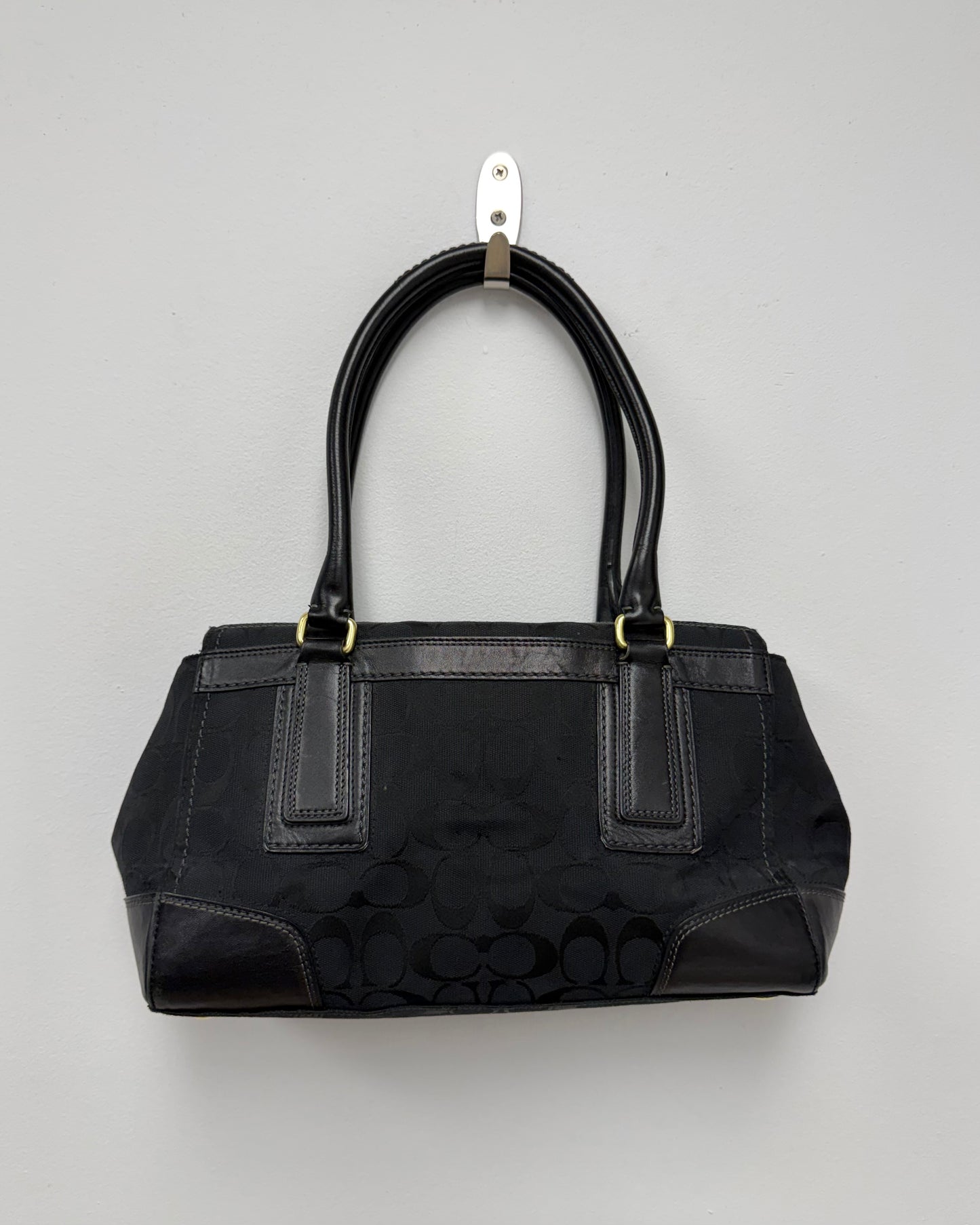 Coach Signature canvas and leather turnlock satchel