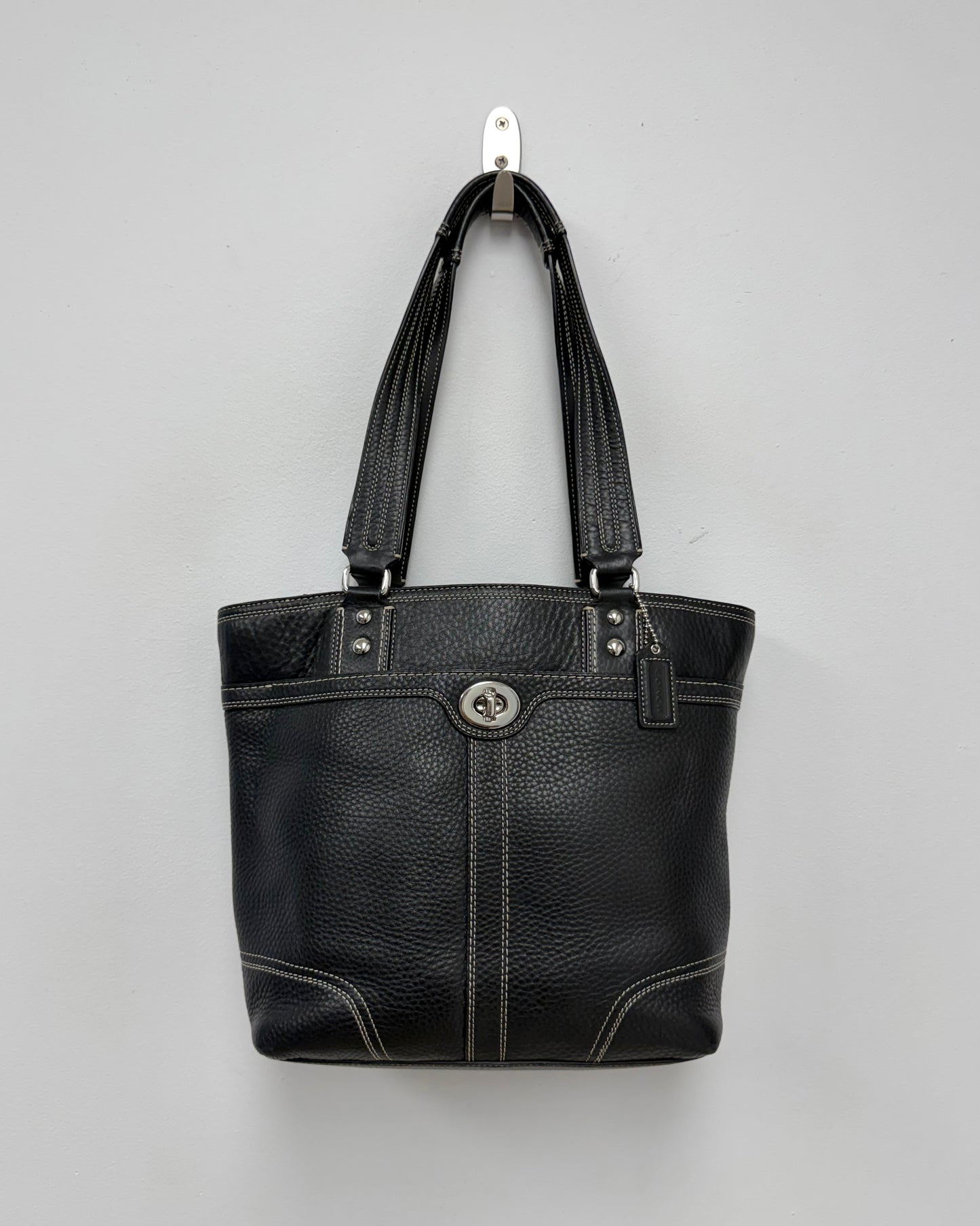 Coach Hamilton black pebbled leather shoulder tote bag