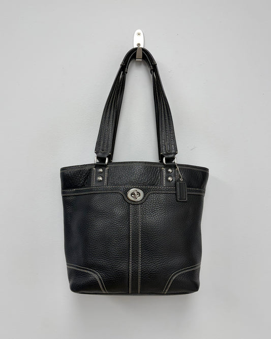 Coach Hamilton black pebbled leather shoulder tote bag