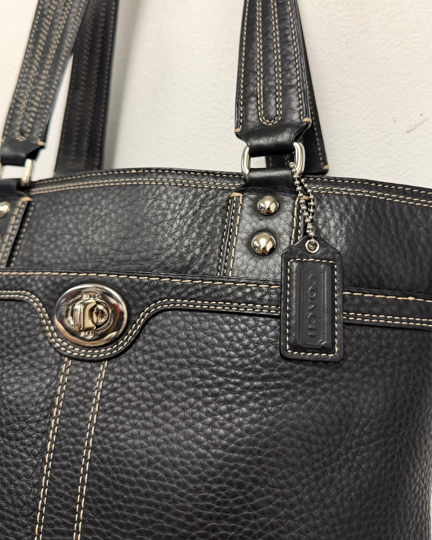 Coach Hamilton black pebbled leather shoulder tote bag