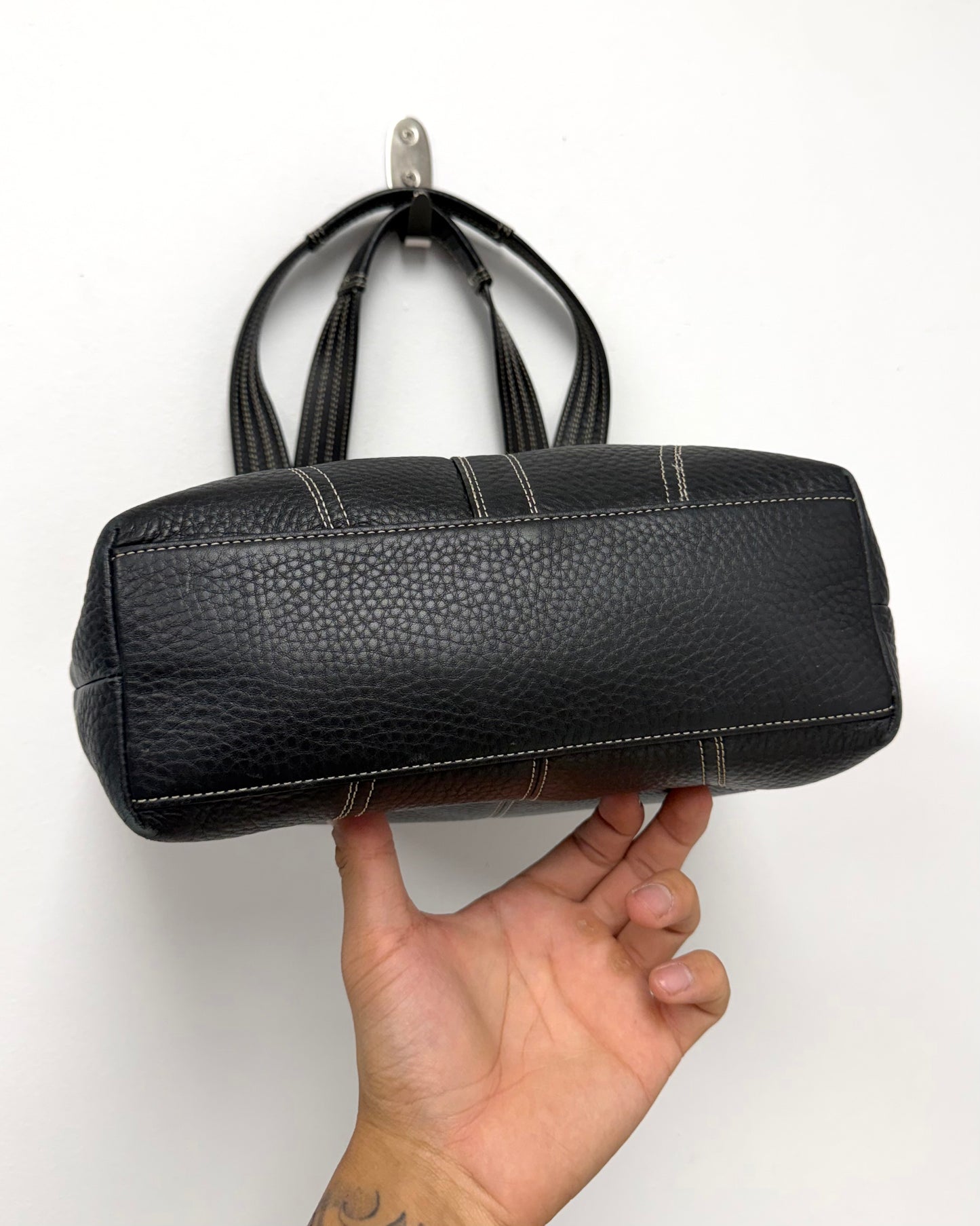 Coach Hamilton black pebbled leather shoulder tote bag