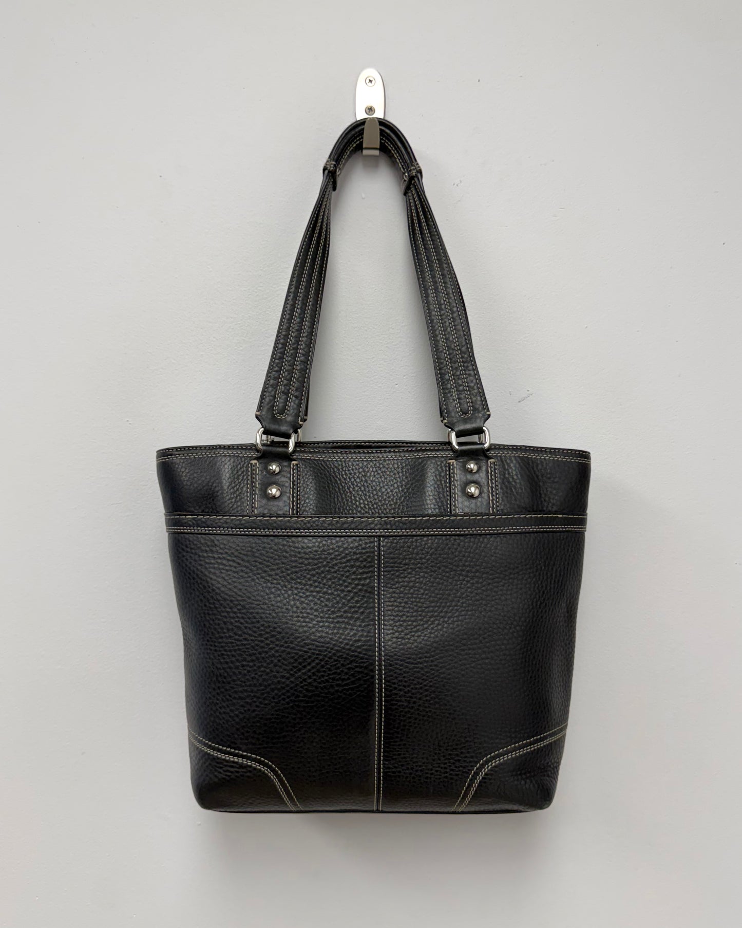 Coach Hamilton black pebbled leather shoulder tote bag