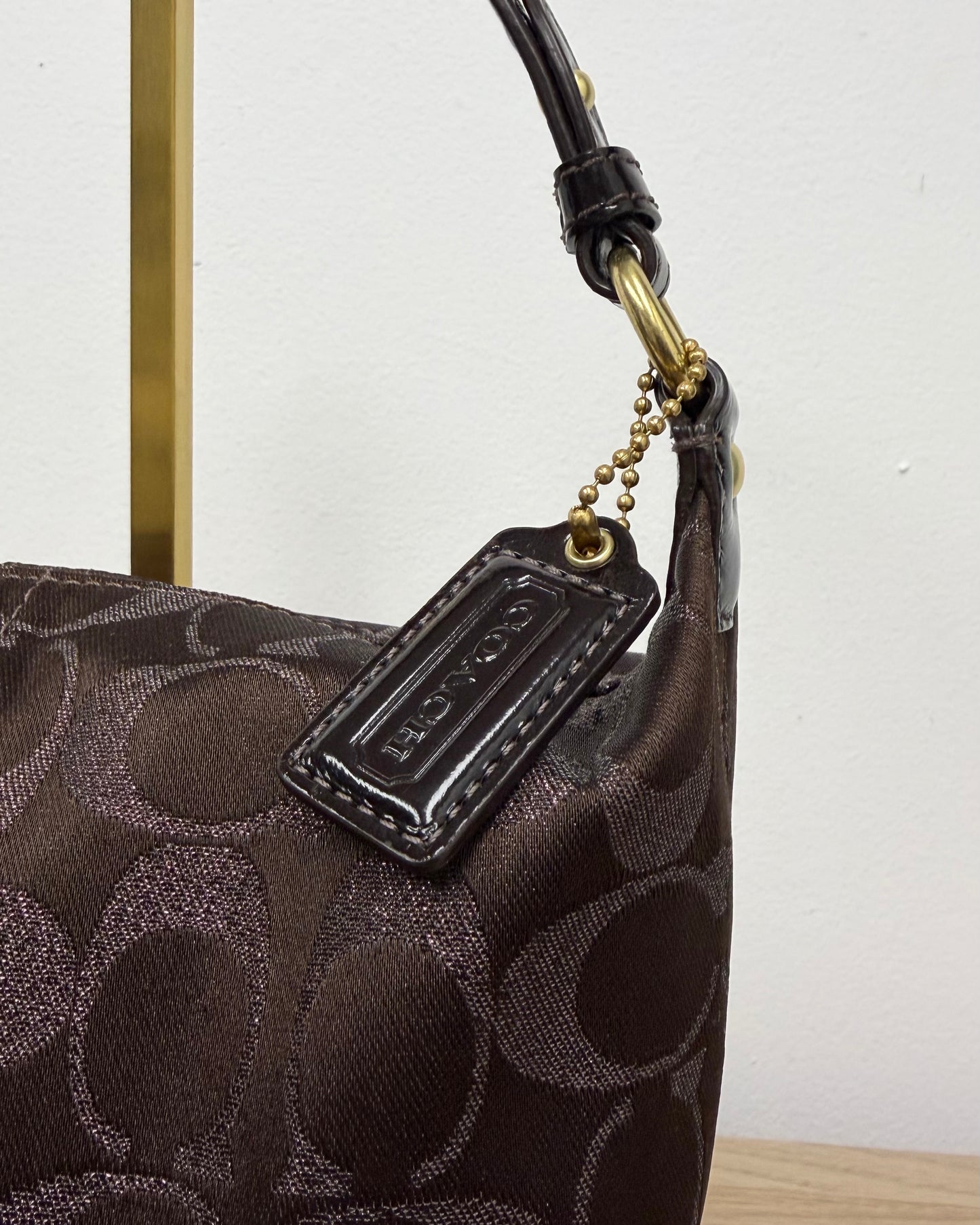 Coach Metallic Bronze Leather Baguette Bag