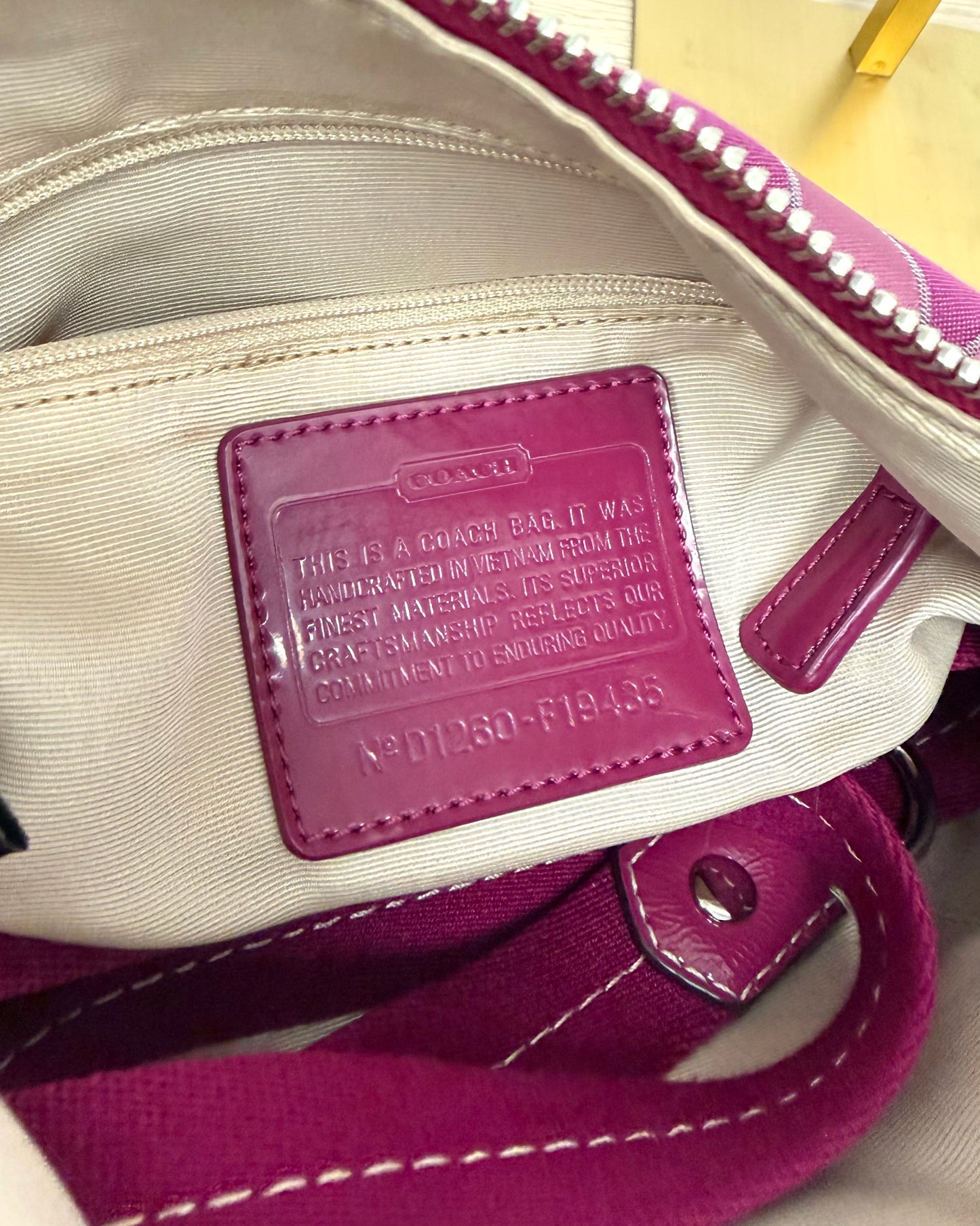 Coach pink fuchsia signature stripe hobo bag
