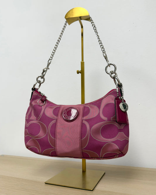 Coach pink fuchsia signature stripe hobo bag