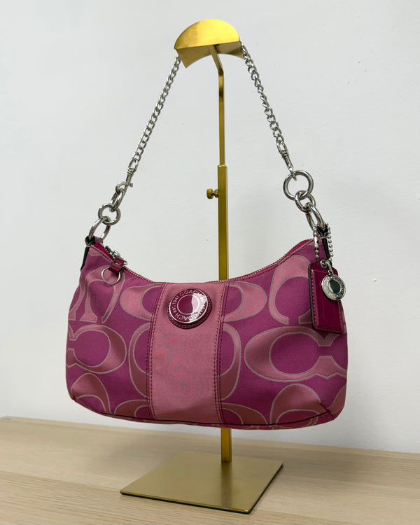 Coach pink fuchsia signature stripe hobo bag
