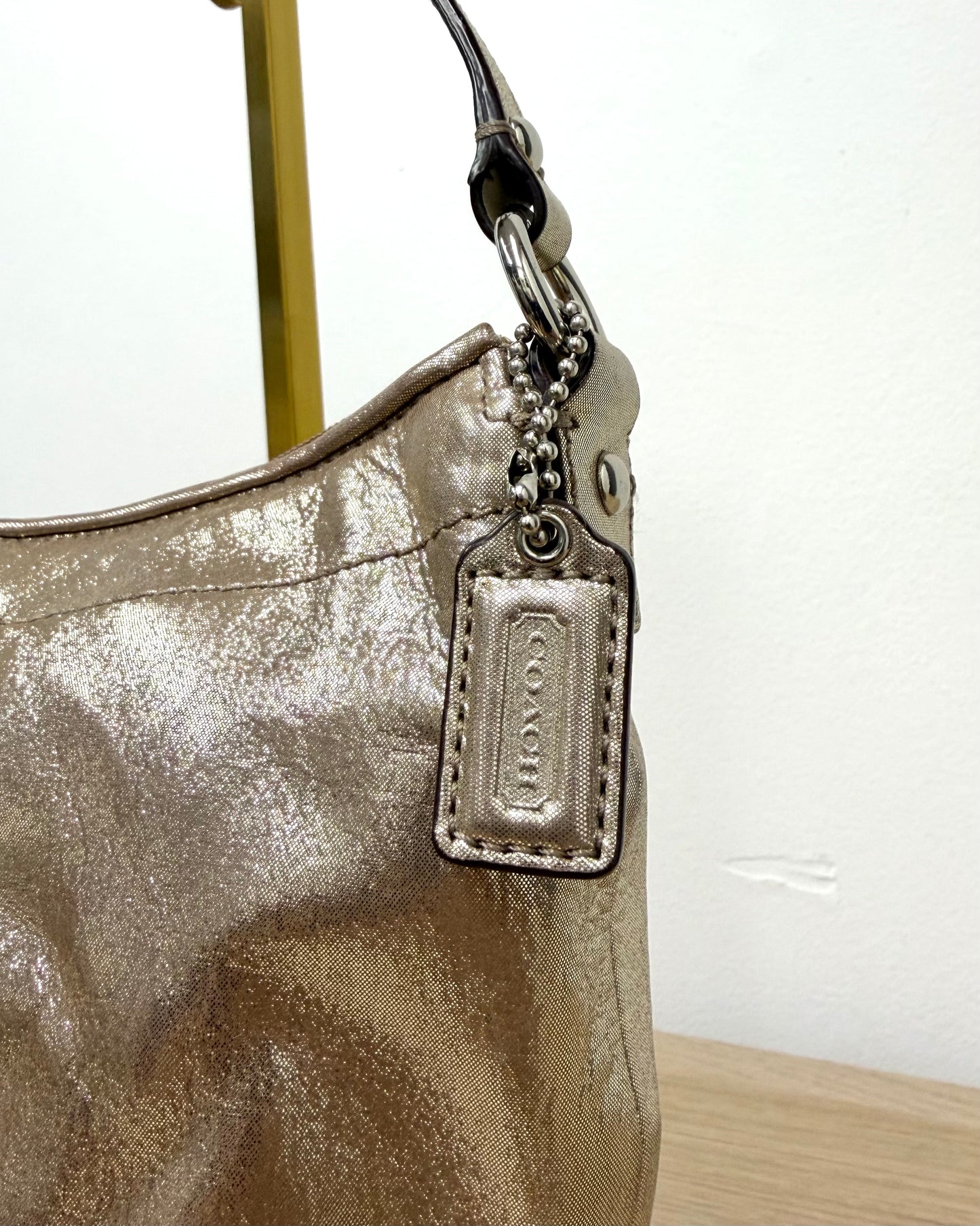 Coach champagne leather mini shoulder bag